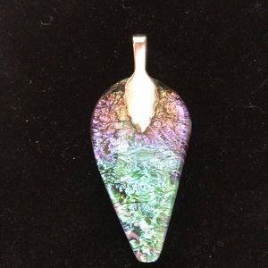 Tear drop reversible rainbow metallic pendant